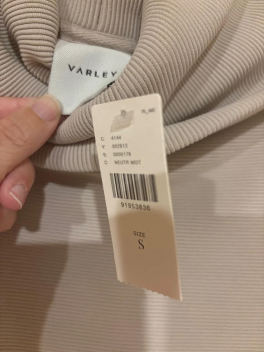 NWT Varley Milton Cowl Neck Sweatshirt Neutral Mist Small